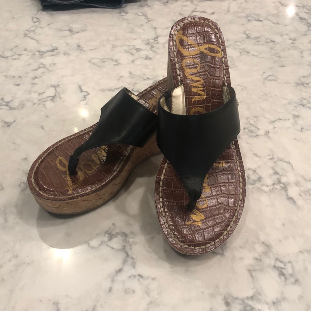 Sam Edelman Black Leather Wedge Sandals
